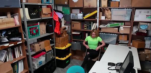 Blonde teenage thief rides managers cock